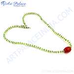 Load image into Gallery viewer, Elegant green beaded necklace with a central red gemstone, perfect for women's fashion and gifting.