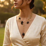 Load image into Gallery viewer, Black Beaded Lariat Necklace | Gold Chain | Women's Fashion Jewelry