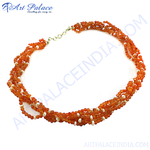 Load image into Gallery viewer, Orange carnelian bead necklace with white pearl accents, multi-strand design