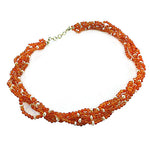 Load image into Gallery viewer, Orange Carnelian Bead Necklace with Pearl Accents | Gift for Her