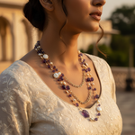 Load image into Gallery viewer, Amethyst & Pearl Beaded Necklace | Long Chain Necklace For Women
