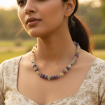 Load image into Gallery viewer, Gemstone Beaded Necklace | Purple & Green Stone Jewelry | Gift