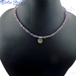 Load image into Gallery viewer, Amethyst beaded necklace with a silver charm, purple gemstone jewelry, women's necklace
