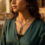 Load image into Gallery viewer, Clear Quartz & Onyx Bead Tassel Necklace | Art Palace Jewelry
