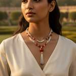 Load image into Gallery viewer, Silver Carnelian Tassel Necklace for Women | Gemstone Jewelry