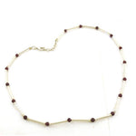 Load image into Gallery viewer, Silver Bead Bar Necklace | Red Gemstones | For Women
