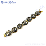 Load image into Gallery viewer, gold plating and black diamond floral bracelet, designed for women, featuring a secure clasp and intricate detailing.