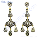 Load image into Gallery viewer, Silver and diamond art deco drop earrings with intricate detailing, perfect for a special occasion.