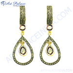 Load image into Gallery viewer, gold plating dangle earrings with pear-shaped diamonds, perfect for a touch of elegance and luxury.