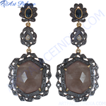 Load image into Gallery viewer, Oxidized silver dangle earrings with a large faceted gemstone and small accent stones.