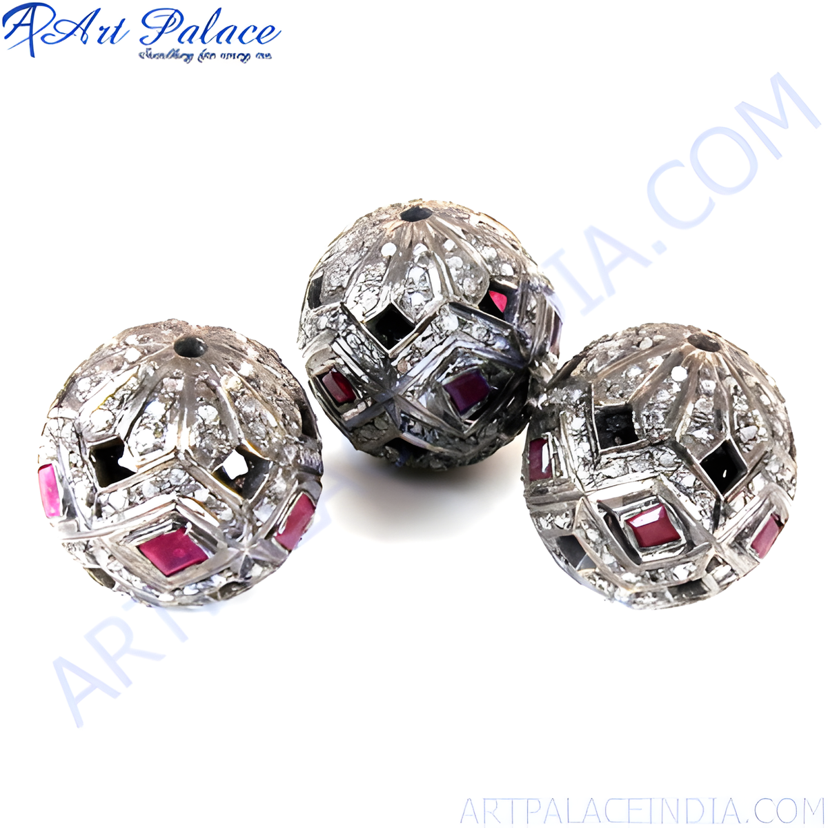 Silver bead jewelry with rubies and black onyx gemstones, luxury design, for women