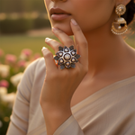 Load image into Gallery viewer, gold plating Ring with Diamond Flower for Women | Statement Ring