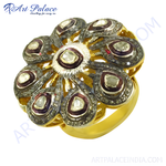 Load image into Gallery viewer, gold plating flower ring with diamonds. Featuring a gold plating band and diamond accents. Perfect for women.