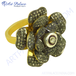 Load image into Gallery viewer, gold plating flower ring with diamonds. The ring features a detailed flower design and diamond embellishments.