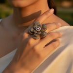 Load image into Gallery viewer, gold plating Flower Ring with Diamonds | Luxury Jewelry for Women