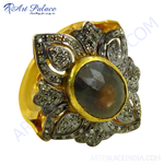 Load image into Gallery viewer, gold plating ring with a large central gemstone surrounded by diamond accents.
