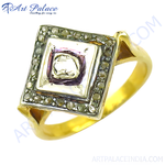 Load image into Gallery viewer, gold plating ring with a square gemstone design featuring diamond-like stones; a striking jewelry piece.