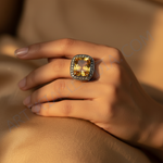 Load image into Gallery viewer, Yellow Stone Cocktail Ring | Gold Plated Silver Ring for Women