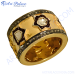Load image into Gallery viewer, gold plating statement ring with diamonds and gemstones, gold plating band, and unique design.