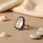 Load image into Gallery viewer, gold plating Ring with White Gemstone and Black Stone Accents for Women
