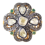 Load image into Gallery viewer, gold plating Diamond Ring with Emerald Accents | Floral Ring