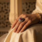 Load image into Gallery viewer, Ruby Stud Earrings & Ring Set | gold plating Finish Jewelry