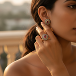 Load image into Gallery viewer, Ruby Stud Earrings & Ring Set | gold plating Finish Jewelry