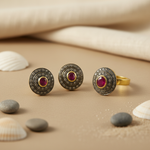 Load image into Gallery viewer, Ruby Stud Earrings & Ring Set | gold plating Finish Jewelry