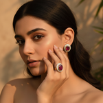 Load image into Gallery viewer, Ruby Stud Earrings & Ring Set | gold plating Jewelry for Women