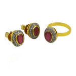 Load image into Gallery viewer, Ruby Stud Earrings & Ring Set | gold plating Jewelry for Women