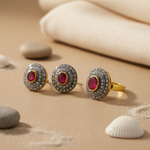 Load image into Gallery viewer, Ruby Stud Earrings & Ring Set | gold plating Finish | Women's Jewelry