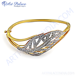 Load image into Gallery viewer, gold plating leaf bangle bracelet with sparkling cubic zirconia stones, perfect for women's fashion jewelry.