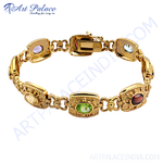 Load image into Gallery viewer, gold plating gemstone bracelet with colorful gemstones in a gold plating setting.