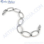 Load image into Gallery viewer, Silver oval link chain bracelet with sparkling crystals for women, fashion jewelry