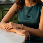 Load image into Gallery viewer, Silver Flower Bracelet with Orange Gemstones for Women