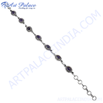 Load image into Gallery viewer, 925 sterling silver amethyst bracelet with oval purple gemstones, elegant design