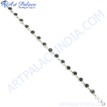 Load image into Gallery viewer, 925 sterling silver chain bracelet with round black onyx gemstones, a perfect daily wear accessory.