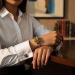 Load image into Gallery viewer, Silver Cufflinks with Green Stone for Men | Formal Wear