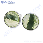 Load image into Gallery viewer, 925 sterling silver stud earrings with round-cut, faceted green amethyst gemstones.