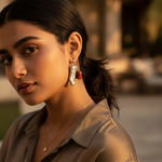 Load image into Gallery viewer, Silver Pearl & Red Coral Earrings for Women | Statement Jewelry