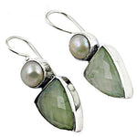 Load image into Gallery viewer, 925 Silver Pearl & Green Gemstone Earrings for Women