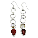 Load image into Gallery viewer, 925 Silver Pearl & Red Gemstone Earrings for Women
