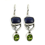 Load image into Gallery viewer, 925 Silver Peridot & Lapis Earrings for Women | Dangle Earrings
