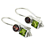 Load image into Gallery viewer, 925 Silver Peridot & Garnet Drop Earrings for Women
