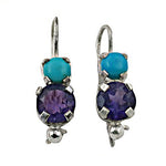 Load image into Gallery viewer, 925 Silver Turquoise & Amethyst Drop Earrings for Women