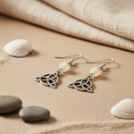 Load image into Gallery viewer, Silver Celtic Knot Earrings with Pearl Beads | Women's Jewelry
