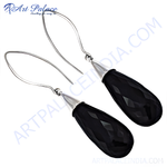 Load image into Gallery viewer, Sterling silver drop earrings with faceted black onyx gemstones, perfect for any occasion.