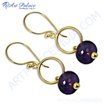 Load image into Gallery viewer, gold plating drop earrings featuring vibrant purple amethyst gemstones, perfect for women.