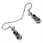 Load image into Gallery viewer, 925 Silver Garnet & Smoky Quartz Drop Earrings for Women