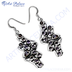 Load image into Gallery viewer, 925 sterling silver dangle earrings with amethyst gemstones, showcasing purple hues and elegant design.